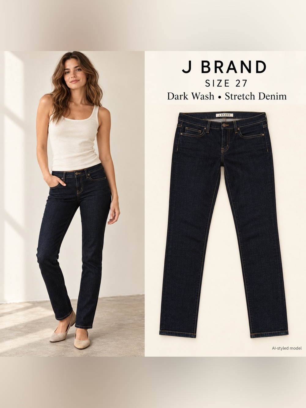 J Brand Women’s Dark Wash Straight Leg Stretch Jeans Size 27